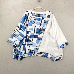 Túnica Ali Miles Mujer 2X Blanco Azul Abstracto Geométrico Artístico Transparente Pullover - Imagen 1 de 11