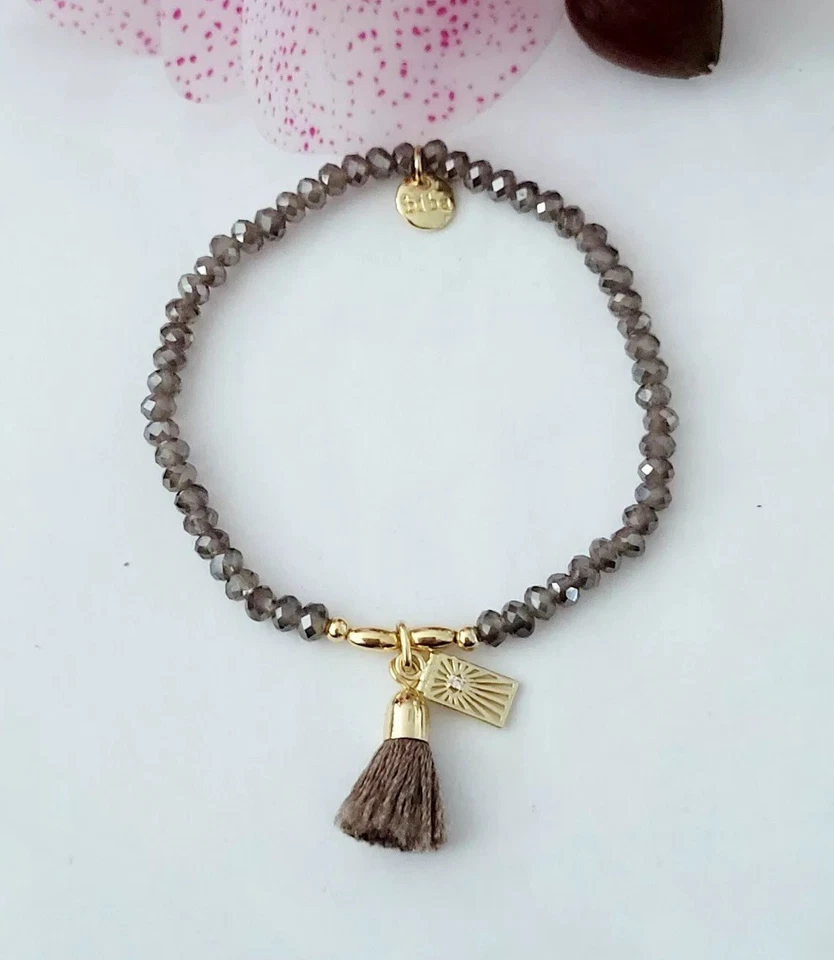 Biba, Kristall Armband, dehnbar, 18 cm, Taupe, Gold, Neu /F101 - Bild 1 von 1