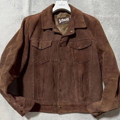Schott Suede Trucker Jacket Brown Size 42 Vintage Leather Coat From JAPAN - Image 1 of 4