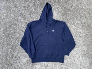Felpa con cappuccio uomo Russell Athletic bianca blu navy vintage anni 90 grande Y2K - Foto 1 di 5