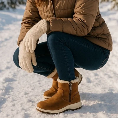New Khombu 7 Boots Womens Fuzzy Sienna Winter Snow Vegan Leather Faux Fur Shoes - Image 1 of 4