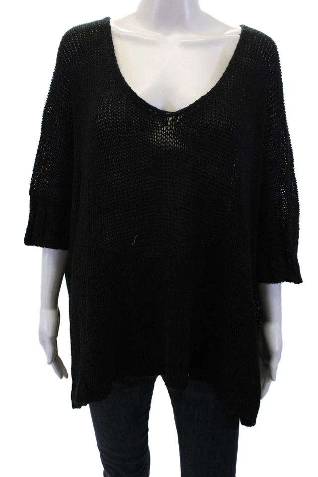 Suéter tejido manga corta cuello en V de lino negro talla S Donna Karan para mujer Foto 1 de 4