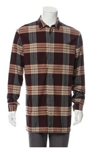 Helmut Lang Flannel Shirt Men Size Medium Burgundy Plaid Long Hem Cabincore - Picture 1 of 3