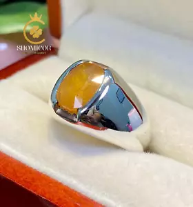 "Men's Yellow Sapphire Ring – 925 Sterling Silver, Handmade with September BD" - Picture 1 of 5