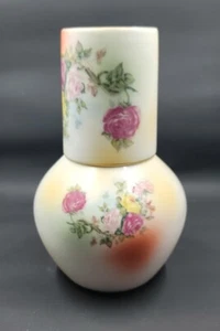 Antique Hand Painted Prussia Porcelain Tumble Up Water Carafe w/Matching Cup - Picture 1 of 17