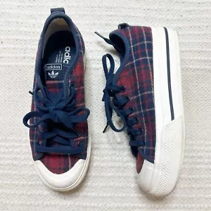 ADIDAS red and navy blue plaid Nizza low top platform sneakers 7.5 - Picture 1 of 10