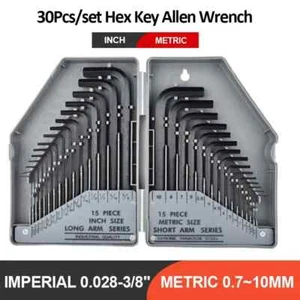 30Pcs Wrench Set Hex Key Allen Wrench 0.028"- 3/8" Inch & 0.7mm-10mm Metric Size - Picture 1 of 18