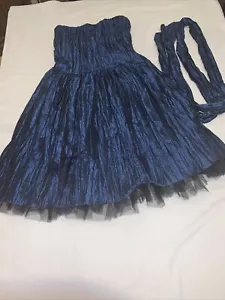 AUW Women Cocktail Evening Party Strapless Tulle Slip Dress With Belt Sz 9 Blue - Picture 1 of 20