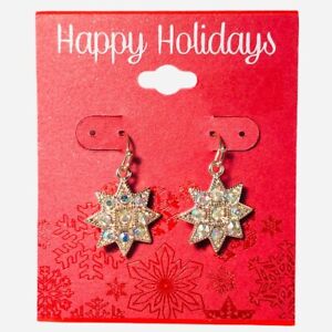 DaneCraft Holiday Rhinestone Christmas Snowflake Earrings Gold Tone Star NWT