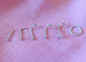 6 Silber Nasen Piercing 1 x Herz 3 x Kugel 1x Spitze 1 x Ring 6 Nasenstecker - Bild 1 von 10