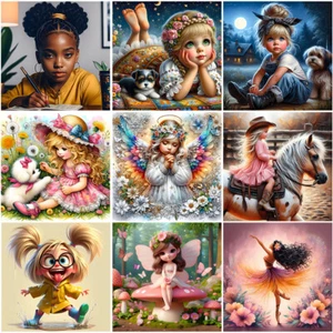 5D DIY Full Round Drill Diamond Painting Girl Kit Home Decor Art Craft - Afbeelding 1 van 39