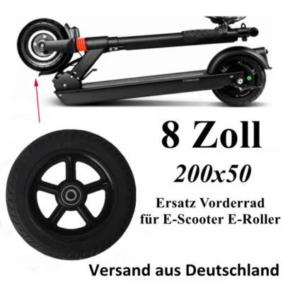 MARKENLOS E-Scooter E-Roller Ersatz Vorderrad 8 Zoll Gummi Vollreifen mit Radnabe 200x50