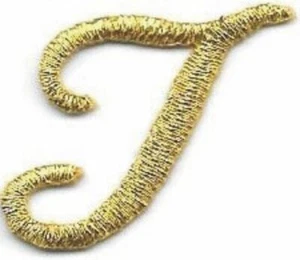 1 1/8" Fancy Metallic Gold Script Cursive Alphabet Letter I Embroidered Patch - Picture 1 of 1