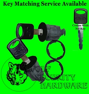 Ford Mazda Mercury Pair of 2 Door Key Lock Cylinders Black 3 OEM Ford Logo Keys - Foto 1 di 2