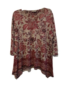 Maglione donna top blusa XL rosso floreale capriccioso fata boho asimmetrico - Foto 1 di 4