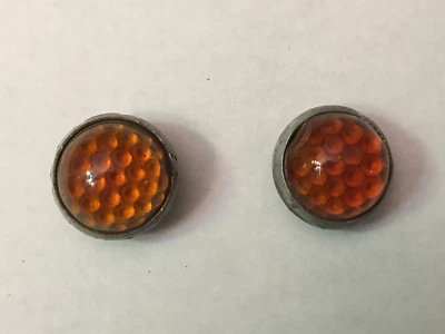 2 Amber Glass License Plate Reflector, Vintage Auto Motorcycle Topper Accessory - Image 1 of 4