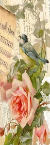 BIRD, PINK ROSES, MUSIC VINTAGE LOOK, FLOWERS-UNIQUE Exquisite Bookmarks - Bild 1 von 1