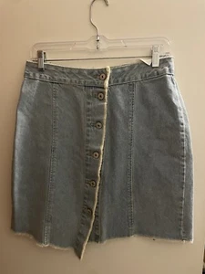 LTB Denim Skirt 10-12 Blue Addicted Allyson Button Down Raw Hem New Tag RRP $90 - Foto 1 di 17