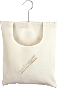 Canvas Clothespin Bag Hanging Storage Organizer in White Color- 10.5x12.5 inches - Picture 1 of 11