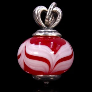 James Avery sterling silver red & white Love Heart Finial art glass charm - Picture 1 of 2