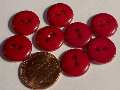 Set of 8 Vintage NOS Domed Glossy Red Plastic Sew-thru Buttons 9/16" 15mm 14851 - Image 1 of 2