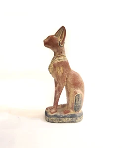 Diosa Bastet Gato con Ojo de Horus y Escarabajo Estatua de Piedra Coloreada - Imagen 1 de 8