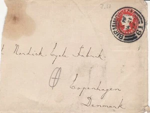 Britain 1899 Birmingham Cancel Embossed Stamp Part Cover to Denmark Ref 45639 - Picture 1 of 2