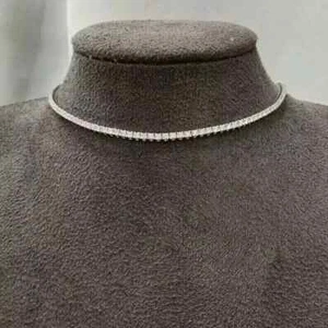3MM Women's Tennis Necklace 16" Round Lab Created Diamond 14K White Gold Plated - Picture 1 of 2