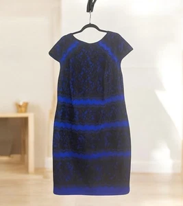 Abito tubino in pizzo ricamato Tadashi Shoji TG 18W blu royal 18Q - Foto 1 di 9