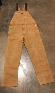 Vintage Carhartt Herren Relaxed Fit Braun Baumwolle Ente Latzhose 38x32 Isoliert - Bild 1 von 7