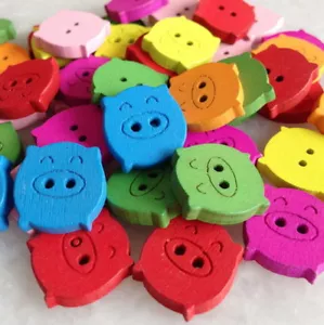 100Pcs Mixed Color Wood 2 Holes Sewing Buttons Scrapbooking DIY Craft Znk200 - Picture 1 of 7