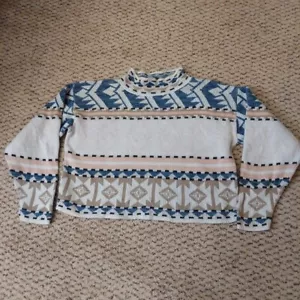 Vintage Nuovo Pullover Damen M blau rosa Azteken Southwest Struktur Pulli 90’s - Bild 1 von 13