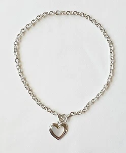 Rare Vintage Monet Rolo Link Silver Tone Toggle Necklace With MOP? Dangle Heart  - Picture 1 of 6