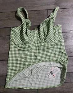 Freya Women's Standard Check in UW Plunge Tankini TOP, Khaki, Underwired, US 36J - Picture 1 of 6