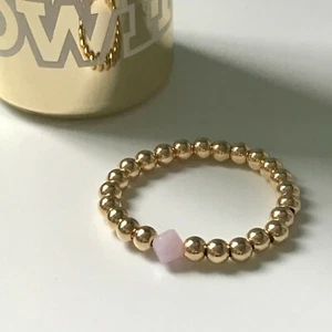 Gold Filled Pink Beaded Ring, Stretch, Elasticated, Stacking, Toe or Thumb Ring - Picture 1 of 9