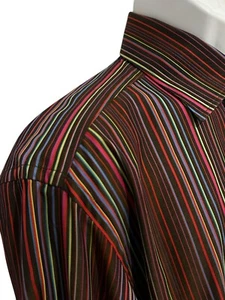 ETRO Milano Mens Shirt Brown Striped ITALY Cotton Long Sleeve Cotton 43 XL TALL - Picture 1 of 9