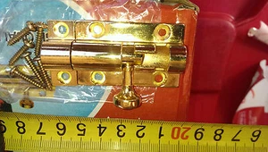 1 1/2" (1.5") tower barrel bolt Padbolt + screws, gold colour plated aluminium - Bild 1 von 1