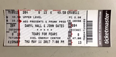 HALL & OATES, TEARS FOR FEARS - 5/11/2017 - Xcel Energy Center - St. Paul, MN - Image 1 of 2