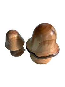 Two Hand Carved Wooden Mushrooms - Picture 1 of 3
