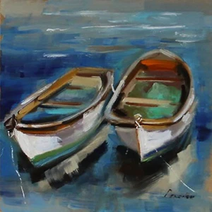 PAESAGGIO MARINO BARCA dipinto ad olio UCRAINA DEMENKO NATALIA 8X8 - Foto 1 di 12
