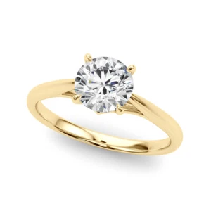 Yellow Gold Solitaire Round D-E/VVS Lab Grown Diamond Engagement Ring for Women - Picture 1 of 14