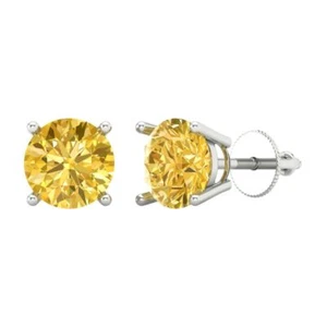 Yellow Zirconia Stud Earrings for Women, Screw back (3 cttw, 7.5mm, Round-Cut) - Picture 1 of 20