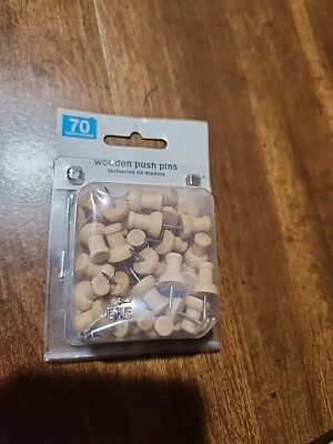 70 Ct Wood Push Pins, Decorative Thumb Tacks, Wooden Pins  - Image 1 of 2