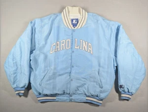 Vintage North Carolina Jacket XXL Blue Snap Up Tar Heels Starter 90s USA Retro - Picture 1 of 18