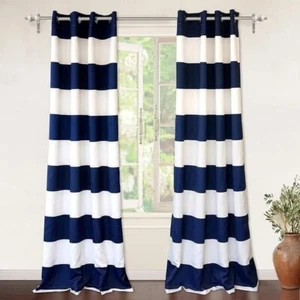 3 Tende Grommet DriftAway Mia Navy Righe Oscuramento Sfoderate 52 x 84"** - Foto 1 di 6