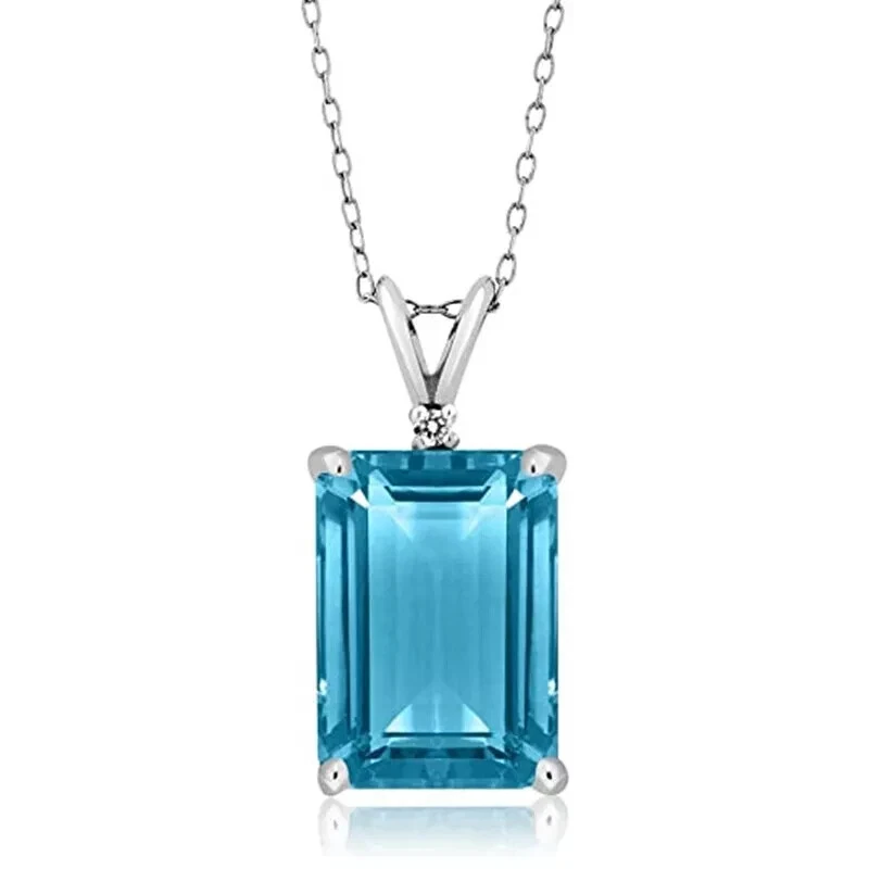 3.5 Ct Emerald Cut Aquamarine Solitaire Pendant For Women's 18" Chain 925 Silver - Image 1 of 4