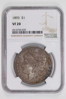 1893 MORGAN DOLLAR NGC VF20 - Image 1 of 2