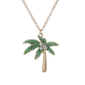 Creative Rhinestone Simulation Coconut Tree Decor Necklace Alloy Pendant Necklac - Picture 1 of 10