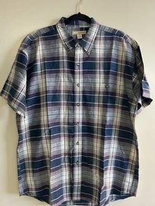 Men’s BASIC EQUIPMENT Short Sleeve Button-Up Shirt Size L – plaid blue purple ca - Picture 1 of 2