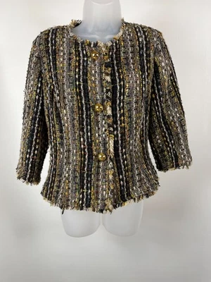Chaqueta Blazer Cabi Para Mujer Talla Mediana Amarilla/Negro Multi Tweed Flecos Cortos Foto 1 de 4